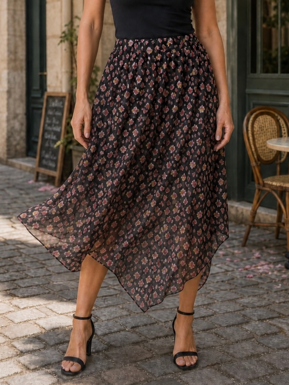 Karl Lagerfeld Paris Floral High Low Chiffon Skirt NWOT Size M